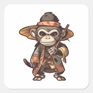 Cute Monkey Samurai Eye-catching Adorable Monkey Square Sticker