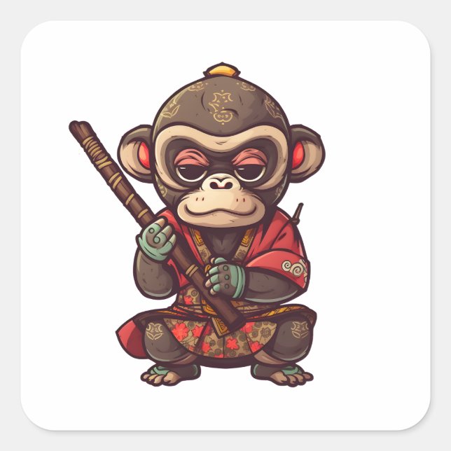 Cute Monkey Samurai Eye-catching Adorable Monkey  Square Sticker (Front)