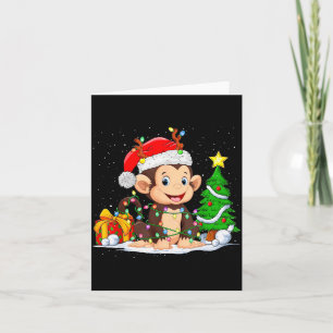 Cute Monkey Santa Christmas Tree Lights Xmas Pajam Card