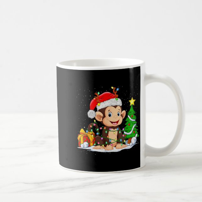 Cute Monkey Santa Christmas Tree Lights Xmas Pajam Coffee Mug (Right)