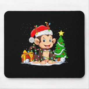 Cute Monkey Santa Christmas Tree Lights Xmas Pajam Mouse Mat