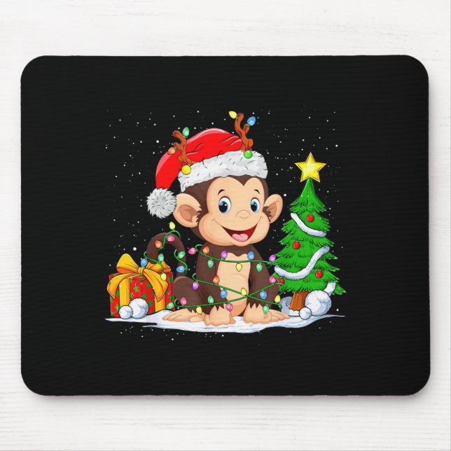 Cute Monkey Santa Christmas Tree Lights Xmas Pajam Mouse Mat (Front)