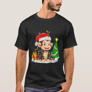 Cute Monkey Santa Christmas Tree Lights Xmas Pajam T-Shirt