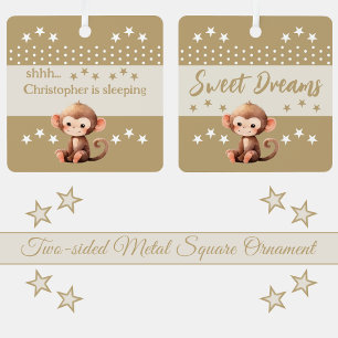 Cute monkey shhh add name is sleeping brown metal tree decoration