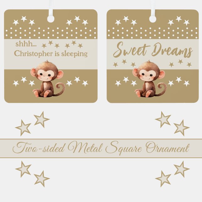 Cute monkey shhh add name is sleeping brown metal tree decoration (Creator Uploaded)