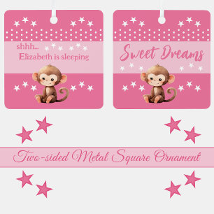 Cute monkey shhh add name is sleeping pink metal tree decoration