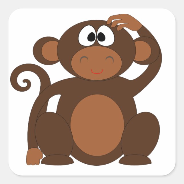 Cute Monkey Square Sticker (Front)