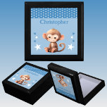Cute monkey stars add name blue keepsake gift box<br><div class="desc">Keepsake Gift Box for children.
Personalise with a name.
Featuring a cute monkey,  polka dots and stars with the colours blue and white.</div>