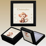 Cute monkey stars add name brown keepsake gift box<br><div class="desc">Keepsake Gift Box for children.
Personalise with a name.
Featuring a cute monkey,  polka dots and stars with the colours brown and white.</div>