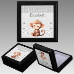 Cute monkey stars add name grey keepsake gift box<br><div class="desc">Keepsake Gift Box for children.
Personalise with a name.
Featuring a cute monkey,  polka dots and stars with the colours grey and white.</div>