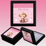 Cute monkey stars add name pink keepsake gift box<br><div class="desc">Keepsake Gift Box for children.
Personalise with a name.
Featuring a cute monkey,  polka dots and stars with the colours pink and white.</div>