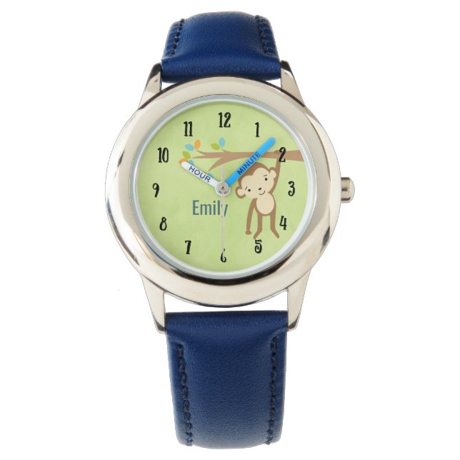 Cute Monkey Swinging From a Branch Personalised Watch (Front)