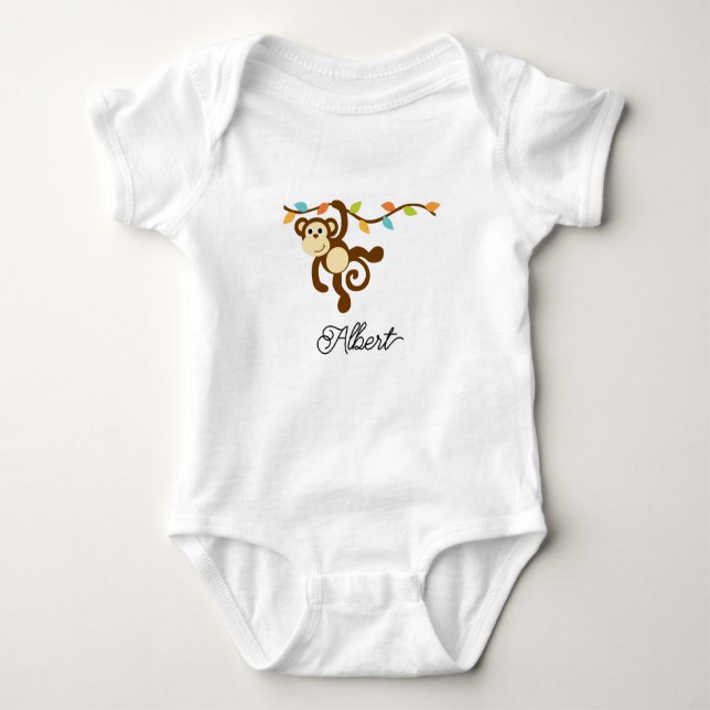 Cute Monkey Swinging on Vine Baby Bodysuit (Front)