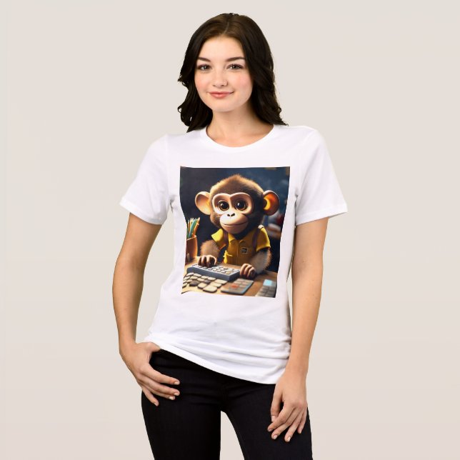 Cute Monkey T-Shirt, using a calculator   Tri-Blend Shirt (Front Full)