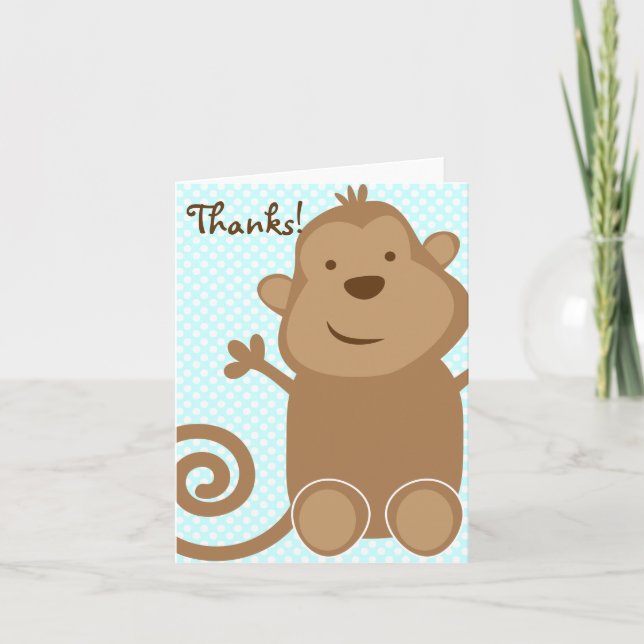 Cute Monkey Thank You Card - Teal (Blank Inside) (Front)