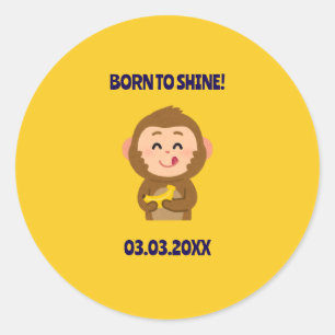 Cute Monkey Theme Boy Baby Shower Classic Round Sticker