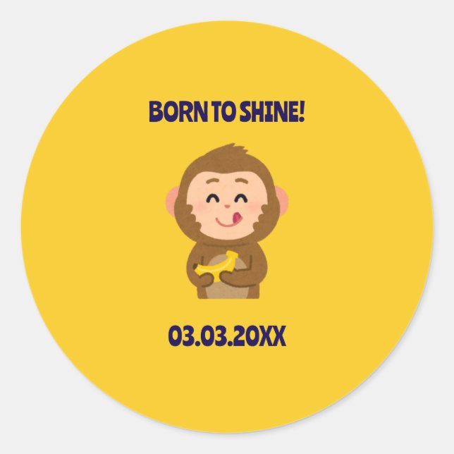 Cute Monkey Theme Boy Baby Shower  Classic Round Sticker (Front)