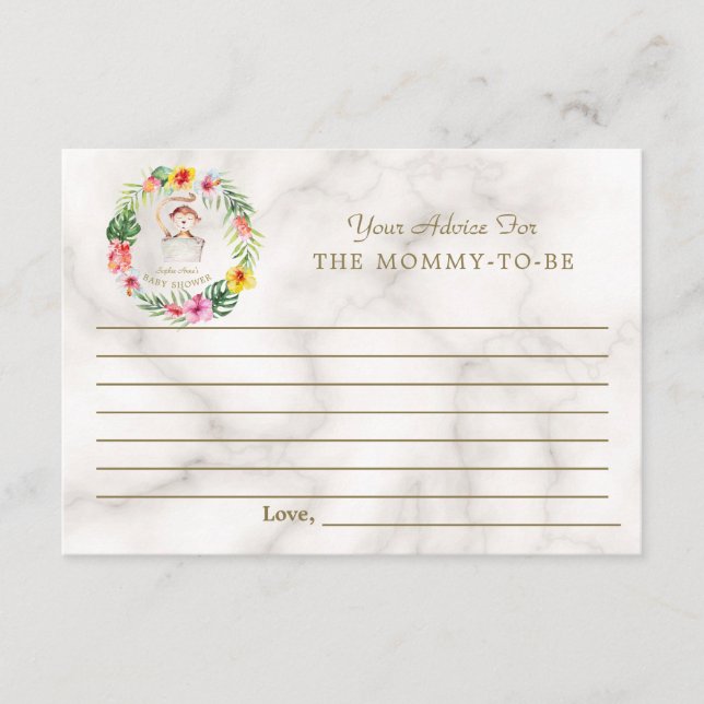 Cute Monkey Tropical Floral Baby Shower Parents Advice Card (Front)