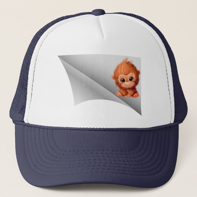 cute monkey under the patch trucker hat (Front)