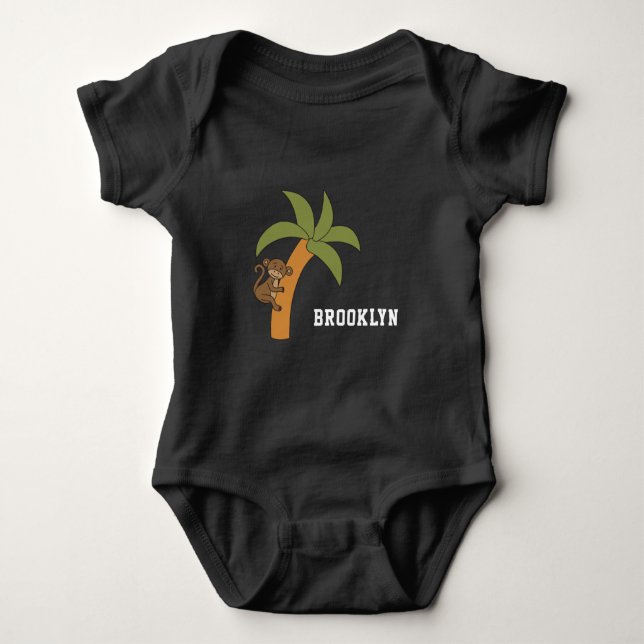 Cute Monkey Unique Boy Personalised Custom Name Baby Bodysuit (Front)