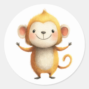 Cute Monkey Watercolor Illustration Minimalist  Classic Round Sticker