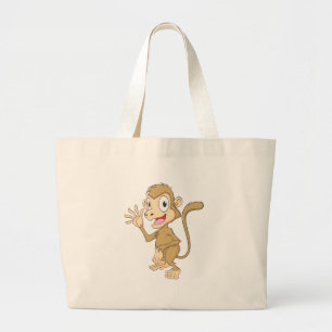 Cute Monkey Waving Hand Hi Hello Goodbye Large Tote Bag