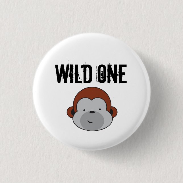 Cute Monkey Wild one safari birthday party 3 Cm Round Badge (Front)