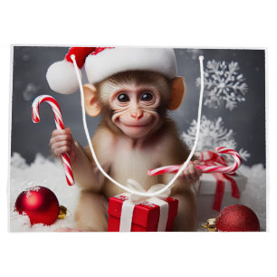 Cute monkey with a Santa hat Large Gift Bag