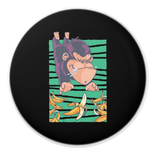 Cute Monkey With Bananas Ceramic Knob (Front)