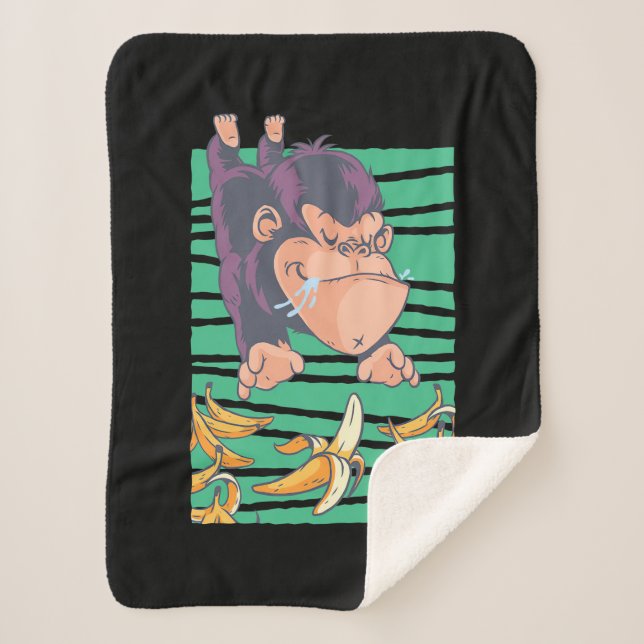 Cute Monkey With Bananas Sherpa Blanket (Front)