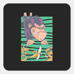 Cute Monkey With Bananas Square Sticker