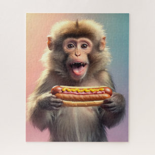 Cute Monkey With Hotdog Jigsaw Puzzle