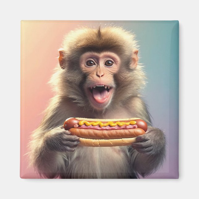 Cute Monkey With Hotdog  Magnet (Front)