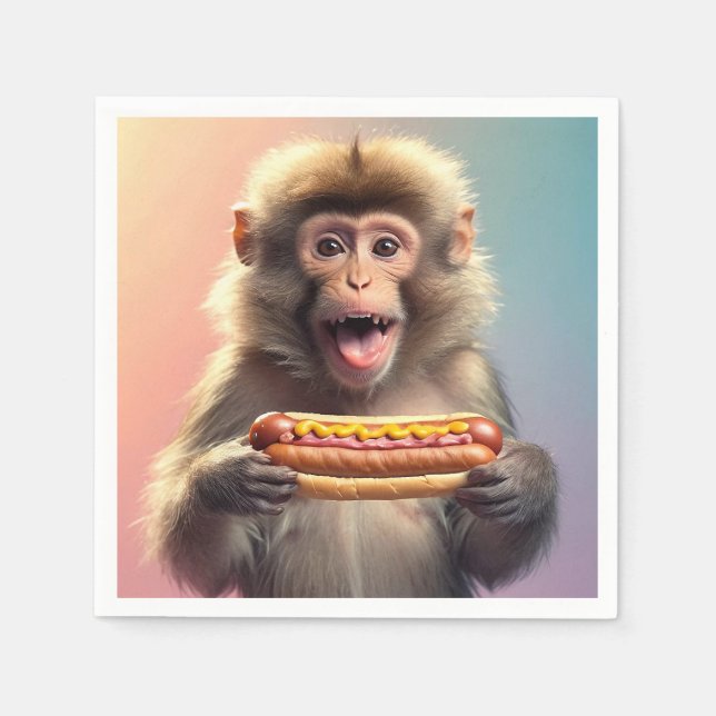 Cute Monkey With Hotdog  Napkin (Front)