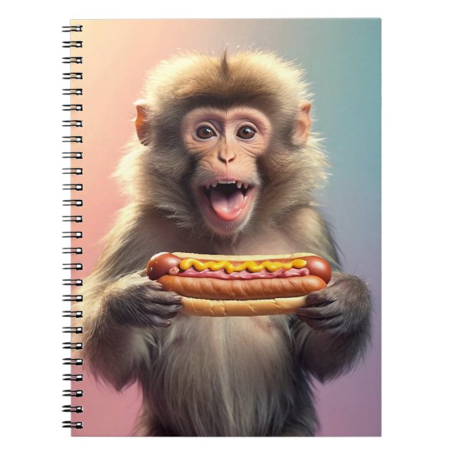 Cute Monkey With Hotdog  Notebook (Front)