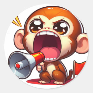 Cute Monkey With MegaPhone Classic Round Sticker