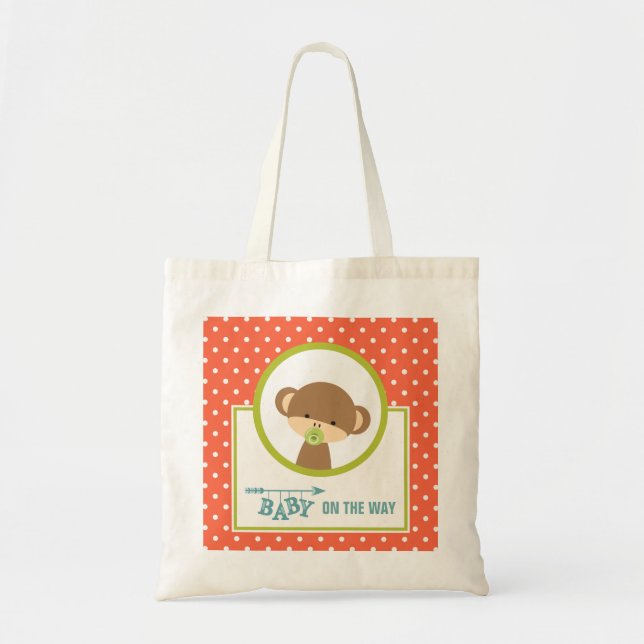 Cute Monkey with Pacifier - Baby on the Way Tote Bag (Front)