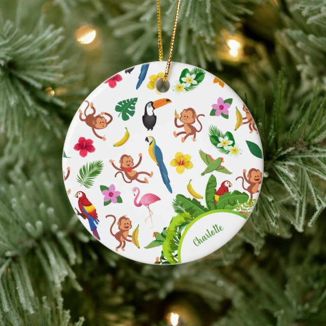 Cute Monkeys and Bananas Jungle Pattern Christmas Ceramic Tree Decoration (Tree)