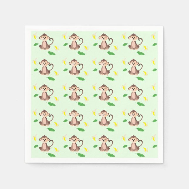 Cute Monkeys Banana Peels Green Napkin (Front)