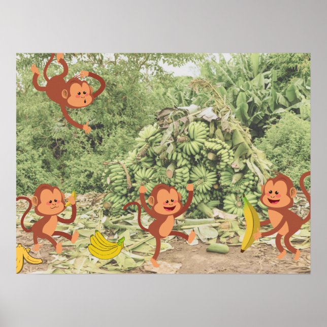 Cute monkeys eat bananas poster (Front)