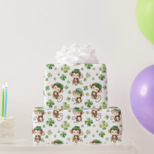 Cute Monkeys Green Hat Shamrock St. Patrick's Day Wrapping Paper