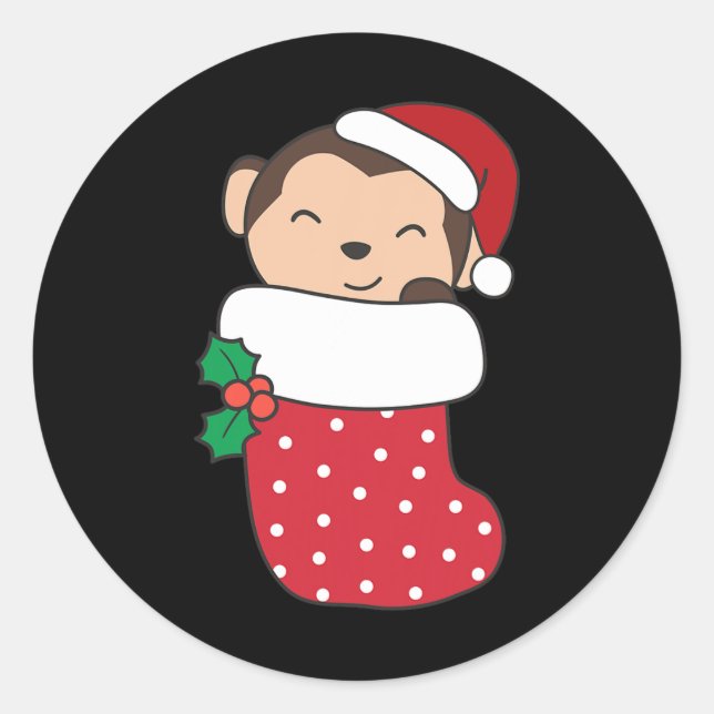 Cute Monkeys In Christmas Stockings For Christmas  Classic Round Sticker (Front)