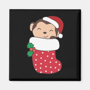 Cute Monkeys In Christmas Stockings For Christmas Magnet