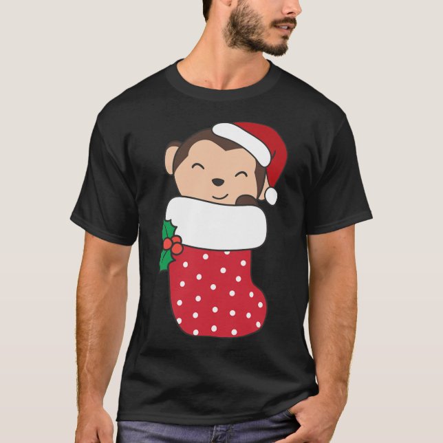 Cute Monkeys In Christmas Stockings For Christmas  T-Shirt (Front)