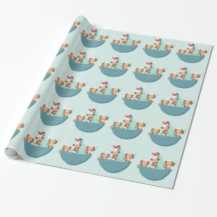 Cute Monkeys in Pirate Ship Wrapping Paper