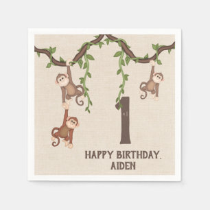 Cute Monkeys Kid's 1st Birthday Napkin