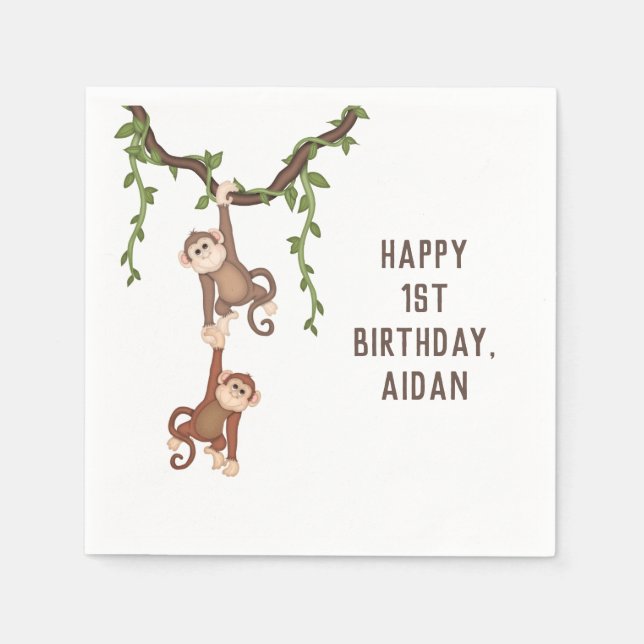 Cute Monkeys Kid's 1st Birthday Napkin (Front)