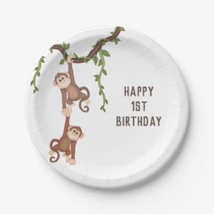 Cute Monkeys Kid's 1st Birthday Paper Plate