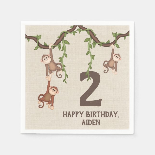 Cute Monkeys Kid's 2nd Birthday  Napkin (Front)
