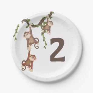 Cute Monkeys Kid's 2nd Birthday Paper Plate